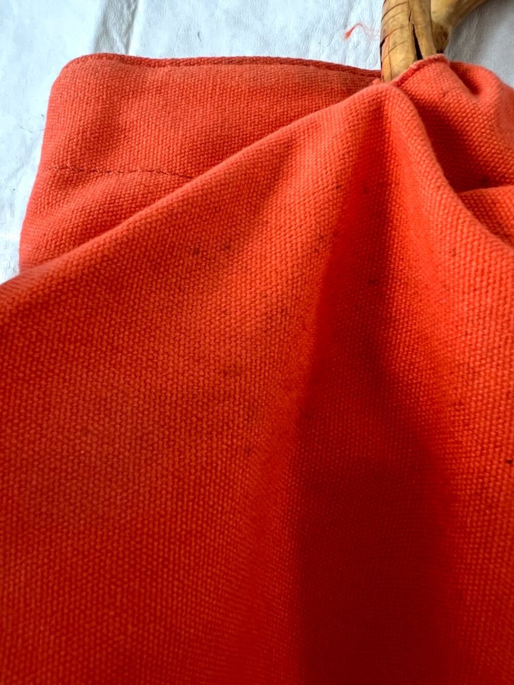 Bamboo bag orange canvas round handles beach summer lightweight handbag purse - Picture 8 of 10